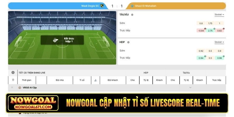 NOWGOAL cập nhật tỉ số livescore real-time
